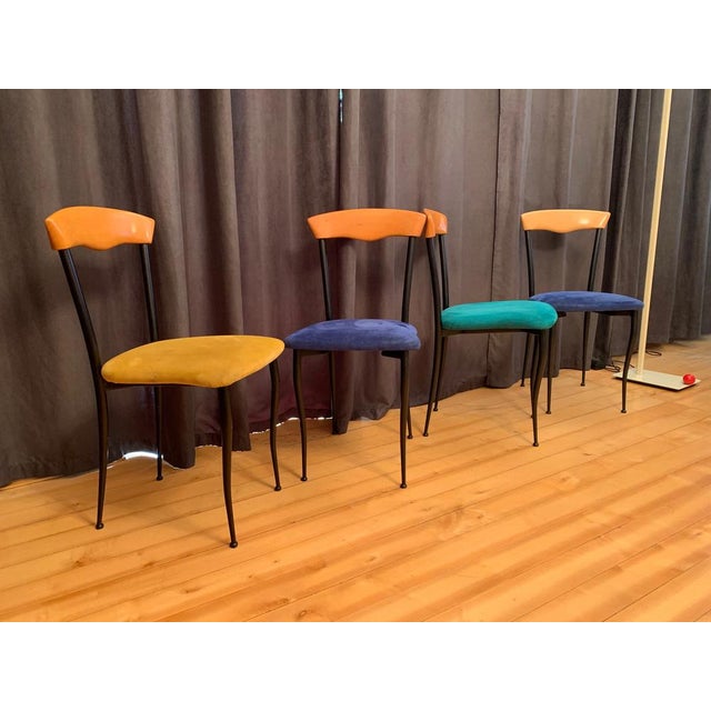 A set of Italian chairs from the 1980s. In original and good condition. The upholstery of the chairs is made of Alcantara....