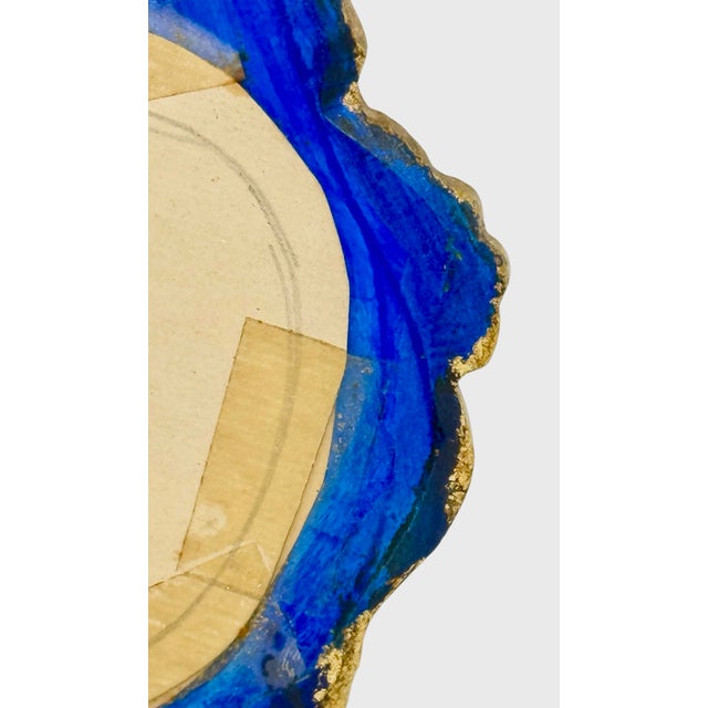 Wood Mid‑20th Century European Ornate Rococo‑Style Wood Oval Frame — Gilded Blue With Floral Botanical Silk‑Screen Print For Sale - Image 7 of 12