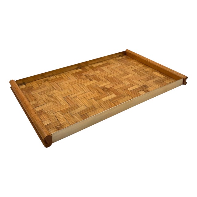 Hollywood Regency Bamboo and Brass Tray, Italy, 1970s For Sale