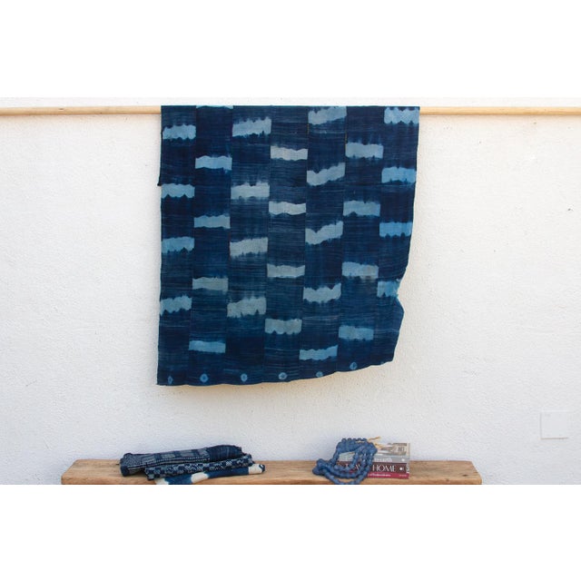 Textile Indigo Crest Mud Cloth Throw For Sale - Image 7 of 7