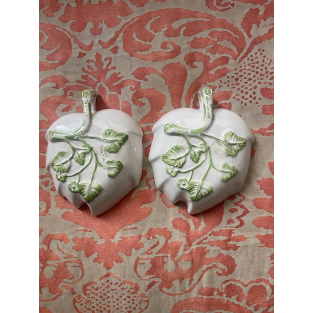 Lovely Italian Ceramic leaf dishes with floral Forget me Not detail and green stem detail. These were made for a North...