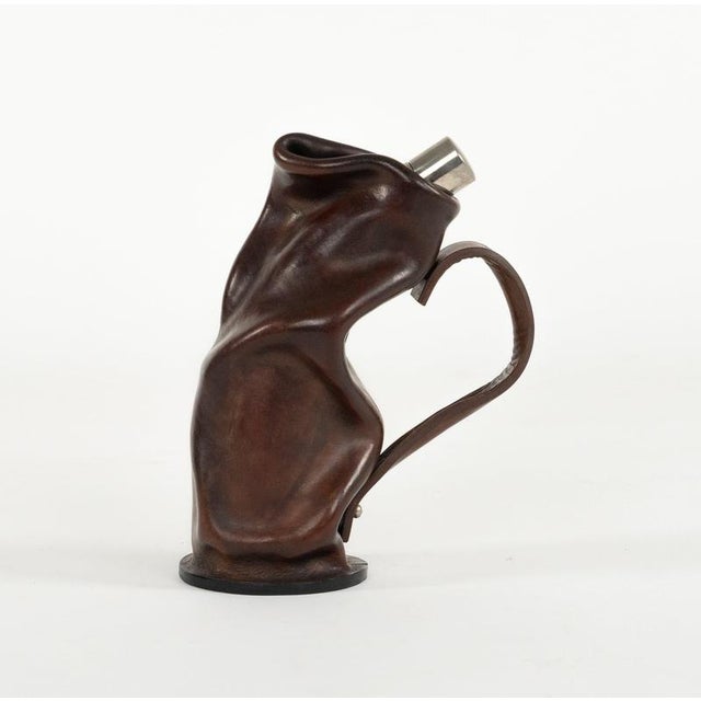 Glass Mid-Century Liqueur Bottle in Brown Leather and Glass, Italy, 1960s For Sale - Image 7 of 14