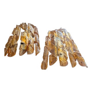 Two-Tone Murano Glass & Brass Wall Sconces, Italy, 1970, Set of 2 For Sale