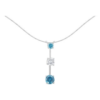 14K White Gold 1 1/2 cttw White and Treated Blue Diamond Pendant Necklace (H-I, I1-I2) For Sale