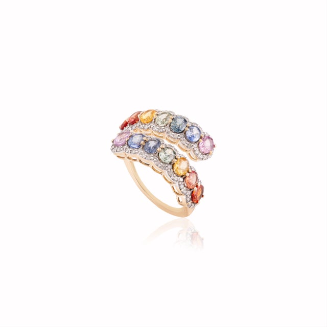 Art Deco 3.32 Carat Multi Sapphire & Diamond Cluster Cocktail Ring Size 6 in 14k Gold For Sale - Image 3 of 15