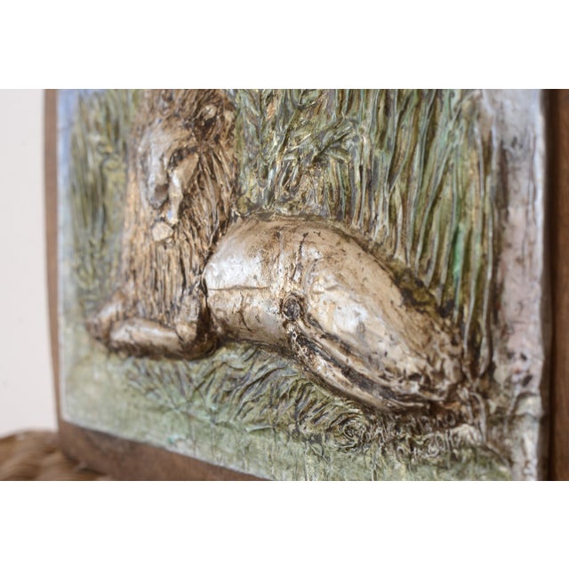 1970s Vintage Painted Embossed Aluminum Lion Art Wallhanging For Sale - Image 5 of 11