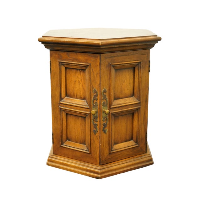 Hekman Furniture Rustic Country Style Bookmatched Walnut Hexagonal Storage Accent End Table 6725 For Sale - Image 11 of 11