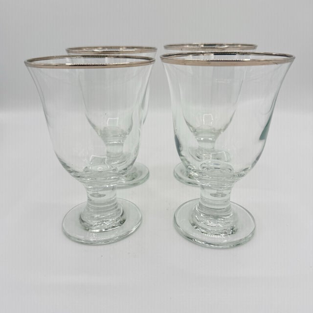 Metal Vintage Silver-Rimmed Clear Glass Wine Goblets - Set of 4 For Sale - Image 7 of 7