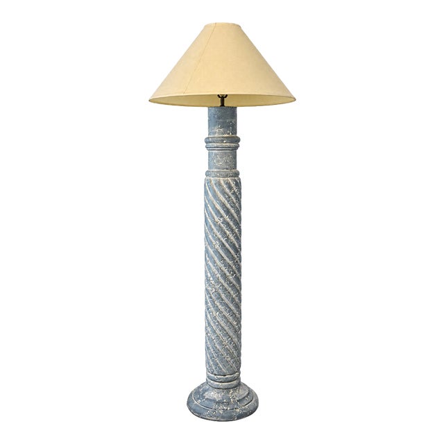 1980s Postmodern Blue-Gray Twisted Column Floor Lamp With Cream Empire Shade For Sale