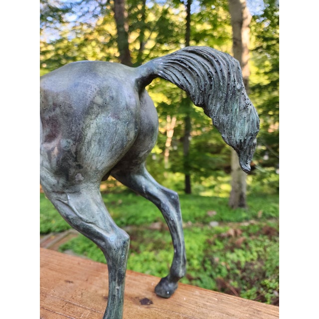 Late 20th Century Late 20th Century Brass Horse Stallion Sculpture Patina Green Large For Sale - Image 5 of 12