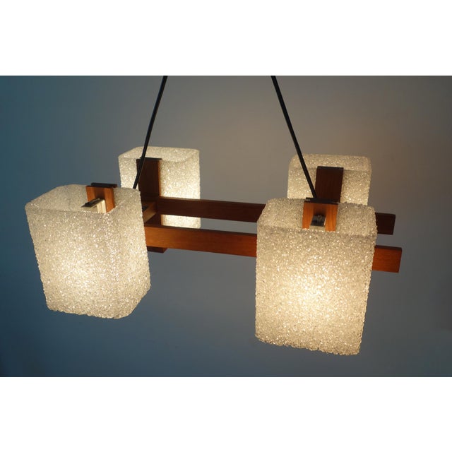 Mid-Century Modern Scandinavian Chandelier in Acrylic Glass and Teak, 1960s For Sale - Image 3 of 12