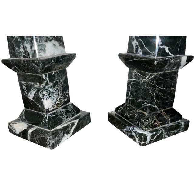 Pair of Black Marble Obelisks With White Veining – Italy, 1980’s. For Sale - Image 4 of 4