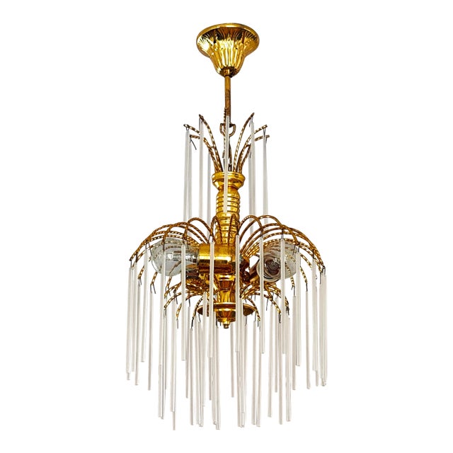 Vintage Brass Chandelier Milk Glass Rods Ceiling Light For Sale