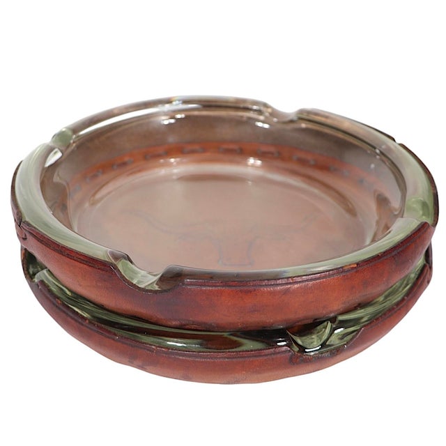 2 Vintage Leather and Glass Longhorn Ashtrays by Bamco For Sale In New York - Image 6 of 11