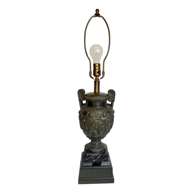Vintage Neoclassical Urn Lamp Inspired by the Townley Vase With Green Marble Base For Sale