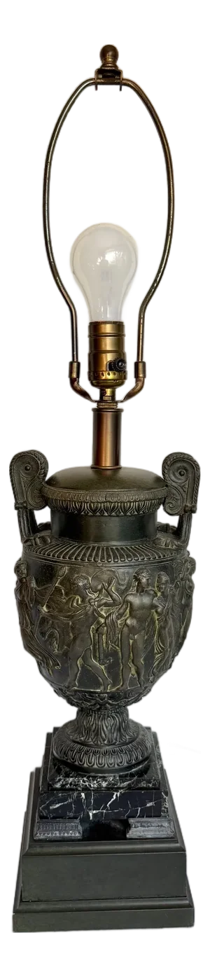 Vintage Neoclassical Urn Lamp Inspired by the Townley Vase With Green Marble Base