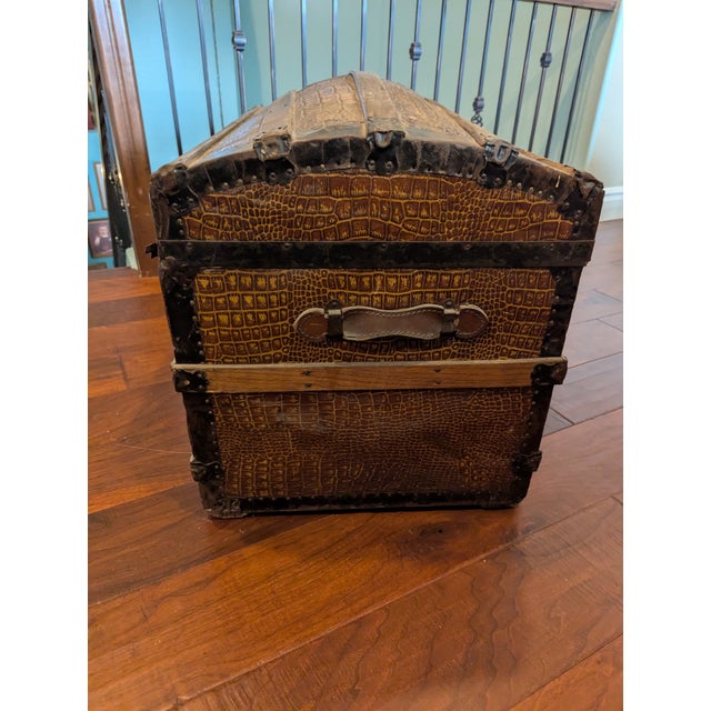 Late 19th Century Late 19th Century Leather Victorian Dome Top Steamer Trunk - Check Out Leather Pattern! For Sale - Image 5 of 11