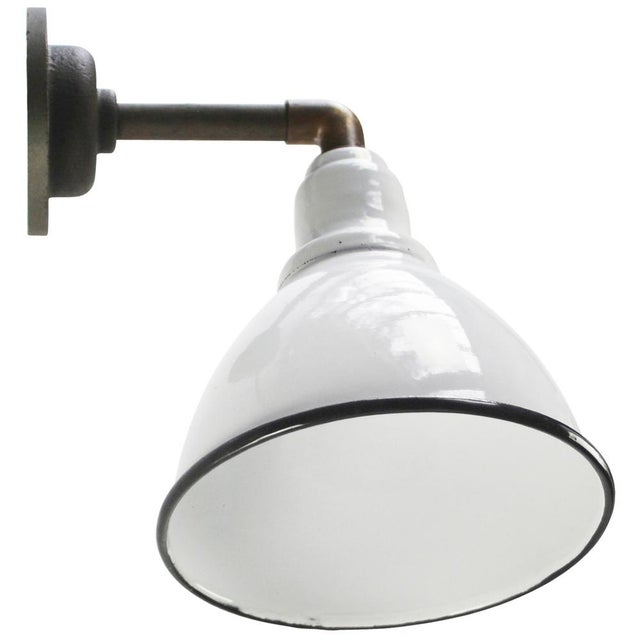 Vintage Industrial Cast Iron, Brass, and White Enamel Sconces For Sale - Image 4 of 5