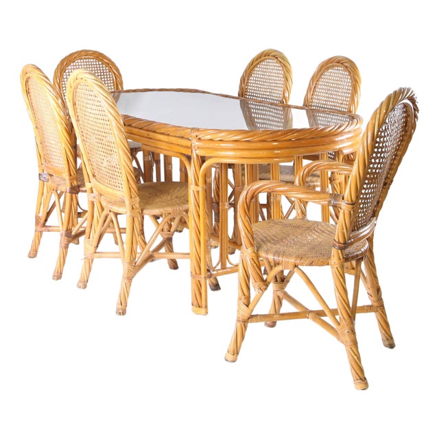 Vintage Rattan Dining Room, 1970s For Sale