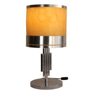 Space Age Table Lamp in Chromed Metal with Amber Shade, 1970s For Sale