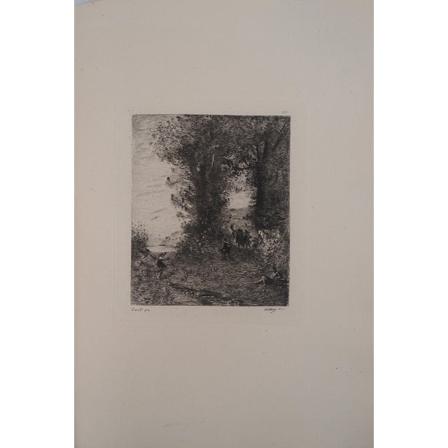 After JB Camille Corot, Bucolic Walk, Engraving, 1873 For Sale