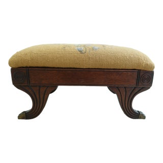 Duncan Phyfe Style Vintage Mahogany Needlepoint Footstool For Sale