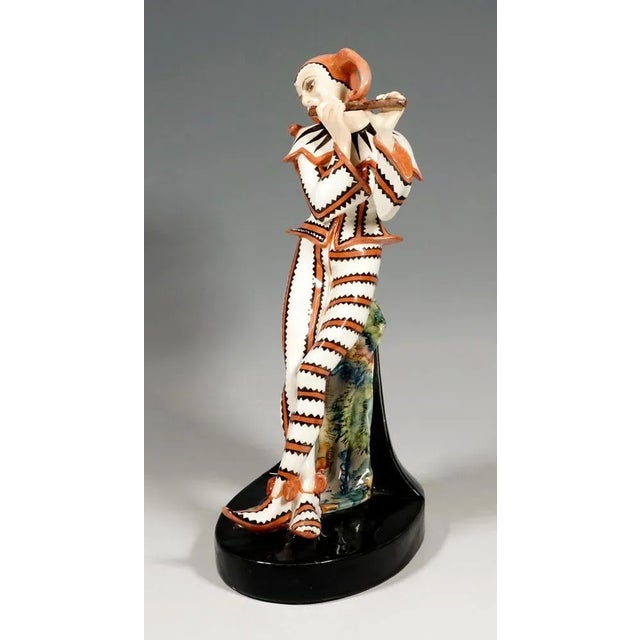Art Deco Harlequin Figurine with Flute by Josef Kostial for Goldscheider, Vienna, Austria, 1920s For Sale - Image 4 of 9