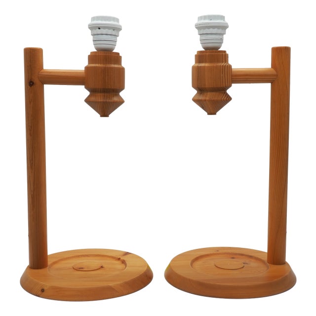 Vintage Pine Table Lamps from Ikea, Sweden, 1988, Set of 2 For Sale