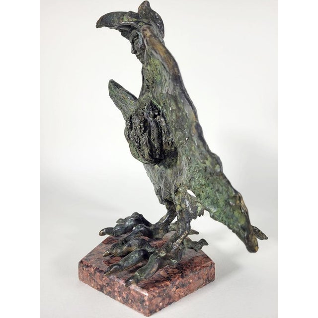 Chimera I Signed bronze with green patina - Late 20th century Mythological subject, green & golden patina, red granite...