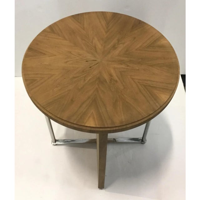Contemporary Organic Modern Natural Finish Wood and Nickel End Table For Sale - Image 3 of 6
