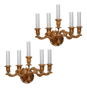 Empire Style Five-Arm Gilt Bronze Wall Light Sconces - A Pair