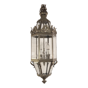 Vintage Cast Bronze and Beveled Glass Ceiling Lantern