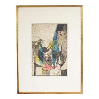 1955 Abstract Aquatint of Two Figures Signed by Rhoda Goldfinger For Sale