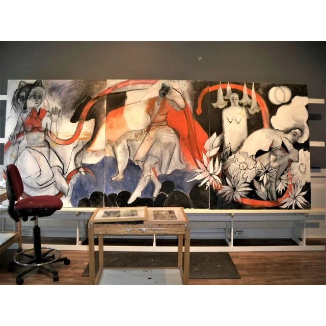 Textile Large Original Oil on Canvas Kinney Painting Jean-Michael Basquiat Style For Sale - Image 7 of 13