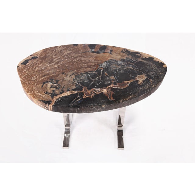 One Slab Living Edge Petrified Wood Console Table W Stainless Stand 53 For Sale - Image 4 of 6