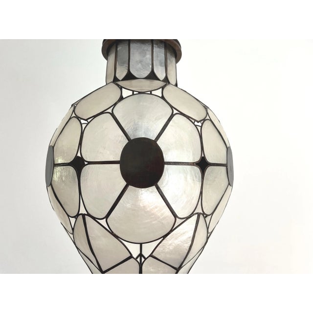 White Feldman Capiz Shell Floral Pendant Light, 1960s For Sale - Image 8 of 18