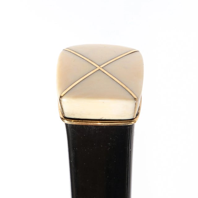 Black Mid-Century Ebonized Walnut W/ Genuine Bone Walking Stick W/ 14k Gold Inlay For Sale - Image 8 of 9