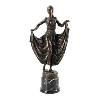 Bronze Art Deco Sculpture of a Dancer on Marble Base For Sale