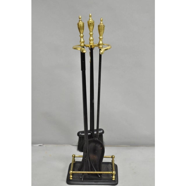 Vintage Federal Style Brass Urn Finial Cast Iron Fireplace Tool Set - 4 Piece Set For Sale - Image 12 of 12