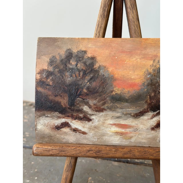 Mid 20th Century Vintage Impressionist Snowy Daybreak / Sunset Landscape on Board, Circa Mid 20th Century For Sale - Image 5 of 11
