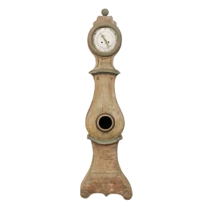 19th Century Swedish Floor Clock With Finial Carved Crest and Volute Accents