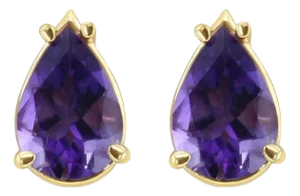 Pear Shaped Amethyst Studs 14k Yellow Gold, 2 Pieces
