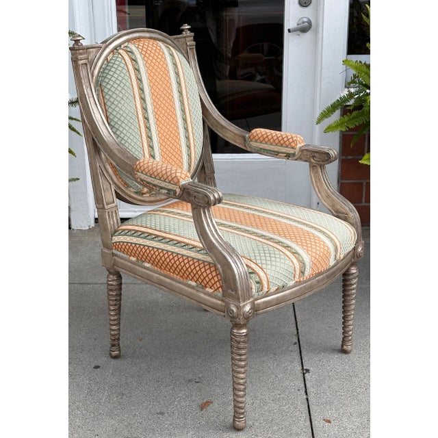 Dessin Fournir Dessin Fournir Louis XVI Giltwood Arm Chair W Cut Velvet For Sale - Image 4 of 10