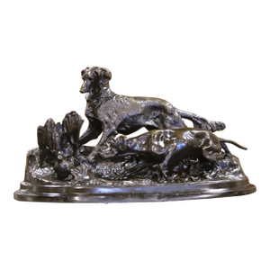 19th C. French Patinated Bronze Hunt Scene Sculpture, Jules Moigniez Style