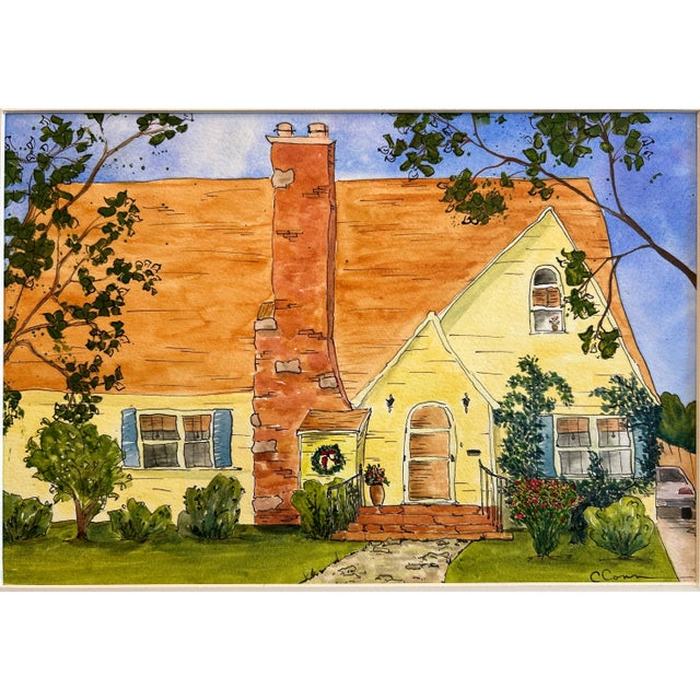 Watercolor Fine Art Giclee Print Yellow House For Sale