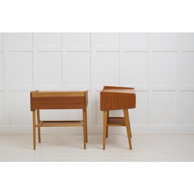 Vintage Swedish Scandinavian Modern Teak Nightstands with Drawers, 1960s, Set of 2 For Sale - Image 4 of 10