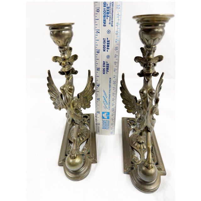 Early 19th Century Neo Classical Brass Chimera Candle Sticks For Sale - Image 12 of 12