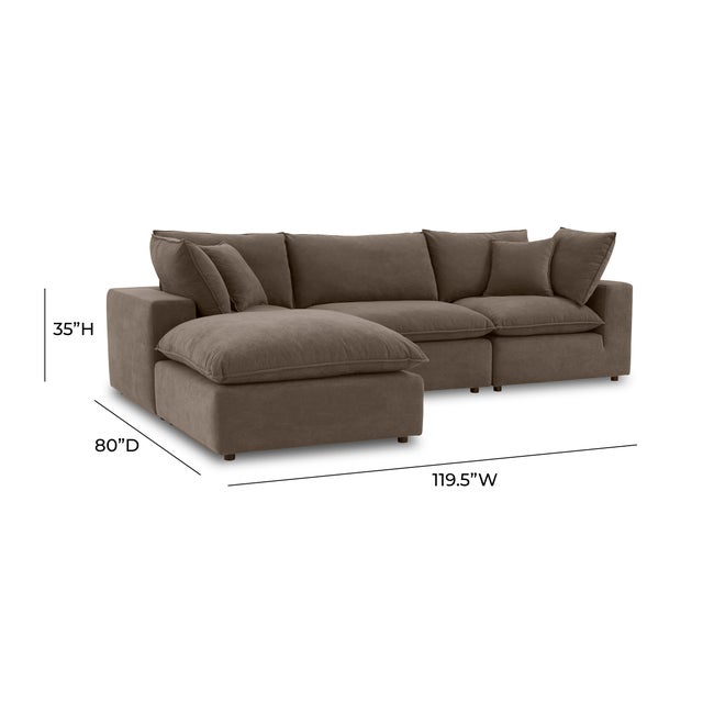 Cali 4-Piece Chocolate Brown Performance Velvet Sectional For Sale In Los Angeles - Image 6 of 7