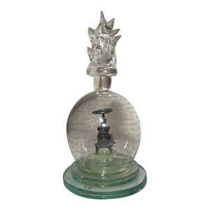 Vintage Tim Tate Original Wine Press Flame Engraved Glass Modernist Sculpture