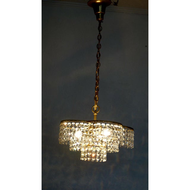 Brass and Lead Crystal 3-Light Chandelier from Palwa, 1960s For Sale - Image 6 of 10